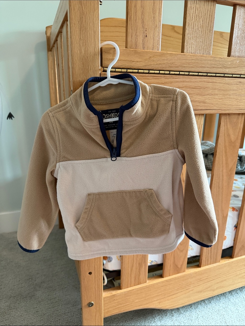 OshKosh B'gosh Tan & Cream Quarter-Zip Fleece Hoodie with Navy Trim